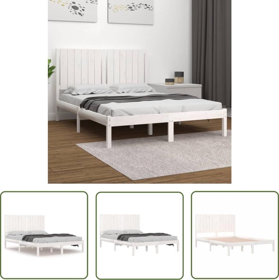 The Living Store Bedframe massief grenenhout wit 140x190 cm Bedframe Bedframes Bed Bedbodem Ledikant Bed Frame Massief Houten Bedframe Slaapmeubel Tweepersoonsbed Bedden Bedbodems - Foto 3