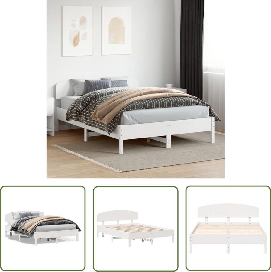 The Living Store Grenenhouten Bedframe 140 x 200 cm Wit Massief Grenenhout Multiplex Lattenbodem Durable Support Massief Hout Bed Frame Grenenhouten Bed Wit Bed Boxspring Bed Stapelbare Bed