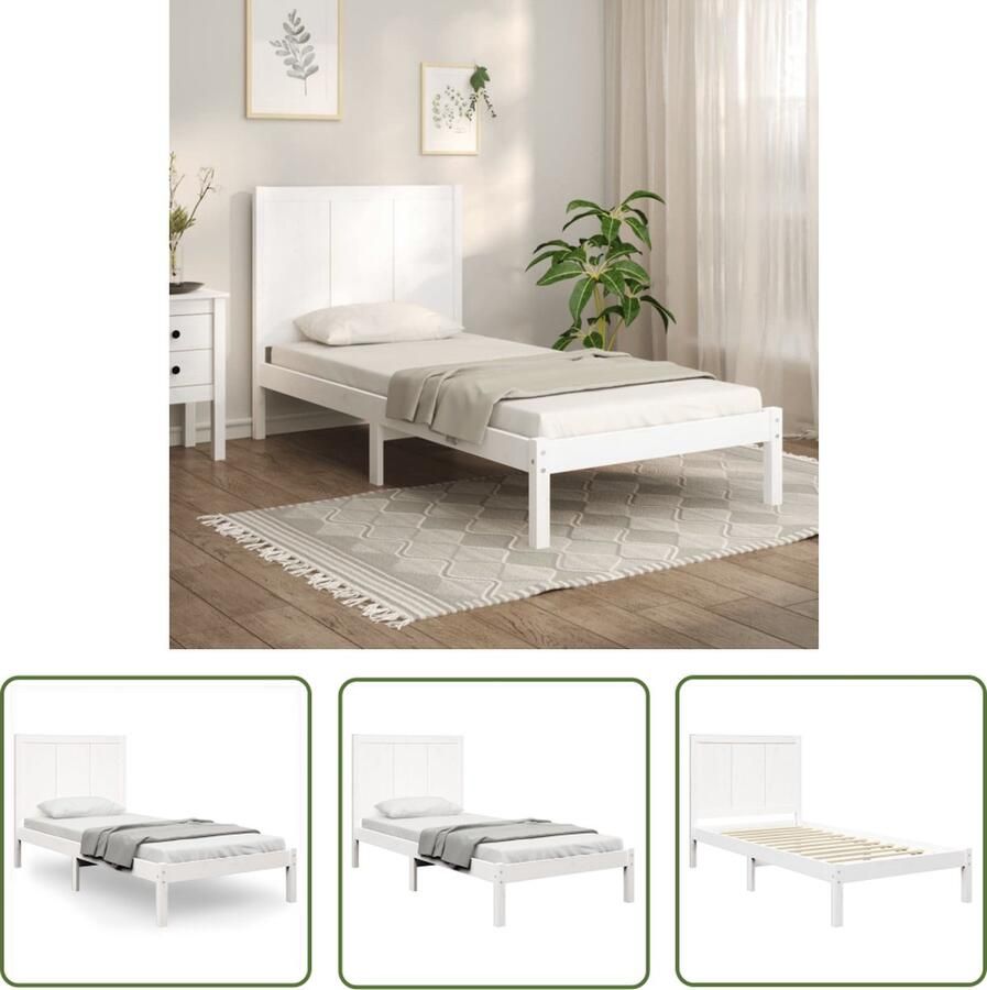 The Living Store Houten Bedframe Massief Grenenhout 195.5 x 80.5 x 31 cm Wit Houten Bedframe Grenenhout Bed Enkel Bed Klein Tweepersoonsbed Wit Bed