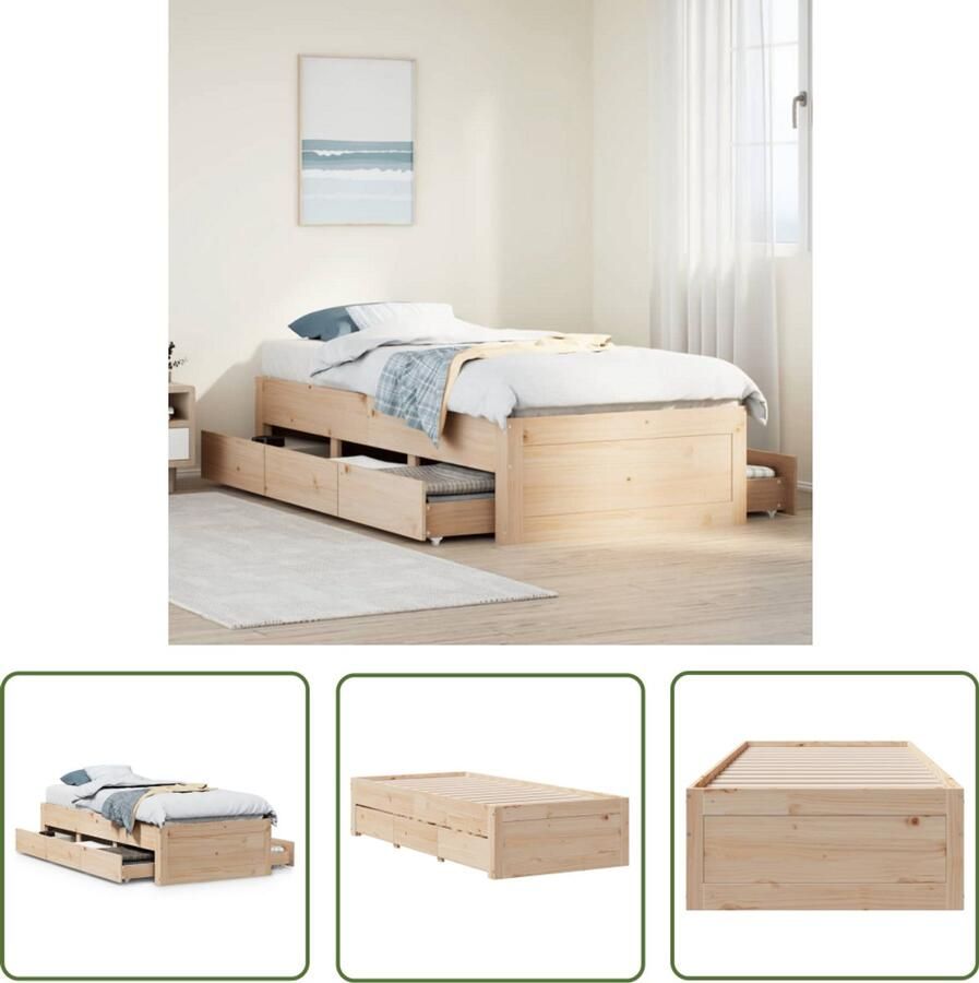 The Living Store Bedframe zonder matras met lades massief grenenhout 100x200 cm Slaapcomfort Houten Bed Tweepersoonsbed Bedframe Opbergruimte