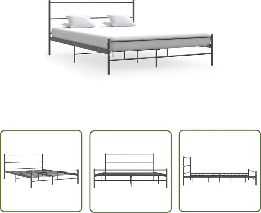 The Living Store Metalen Bedframe Grijs 205 x 147 x 83.5 cm Geschikt voor 140 x 200 cm Matras Metalen Bed Frame Tweepersoons Bed Grijze Bed Slaapkamer Meubels Boxspring Bed