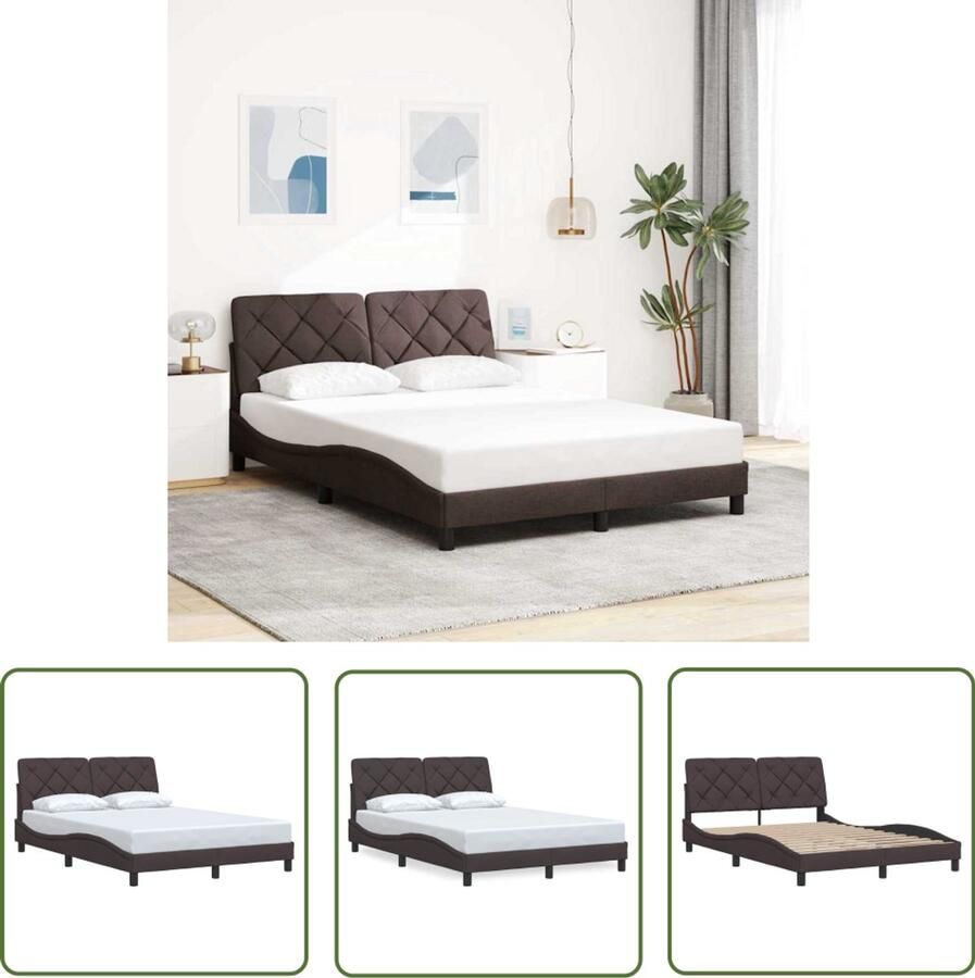 The Living Store Bedframe zonder matras stof donkerbruin 140x200 cm Slaapcomfort Boxspring Bed Tweepersoons Bed Houten Bed Modern Bed