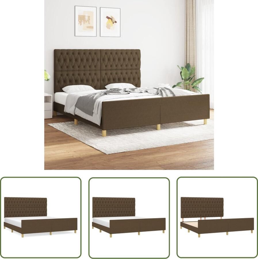 The Living Store Bed Frame donkerbruin 203 x 186 x 118 128 cm verstelbaar hoofdeinde multiplex lattenbodem comfortabele ondersteuning geschikt voor 180 x 200 cm matras Bedframe Boxspring Tweepersoonsbed Houten Bed Slaapcomfort