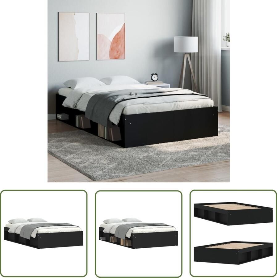 The Living Store Houten Bedframe Logeerbed met Opbergruimte Zwart 193 x 123 x 35 cm Multiplex Lattenbodem Houten Bed Frame Modern Bed Boxspring Bed Stapelbaar Bed Zwarte Bed - Foto 2