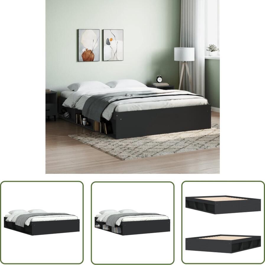 The Living Store Bedframe Houten Opbergruimte 203x153x35 cm Zwart Houten Bed Frame King Size Bed Tweepersoons Bed Zwarte Bed Met Opbergruimte