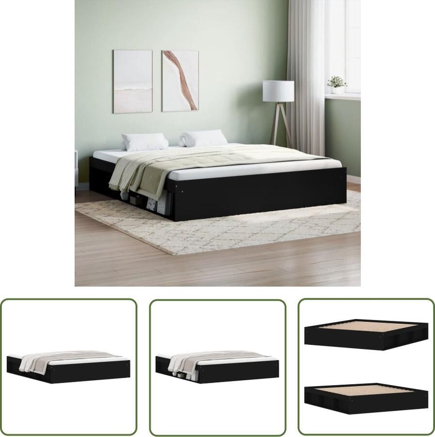The Living Store Bedframe Zwarte Houten 180x200 cm Duurzaam Multiplex lattenbodem Extra opbergruimte Modern Bed Frame Houten Bed Dubbele Bed King Size Bed Boxspring Bed - Foto 2