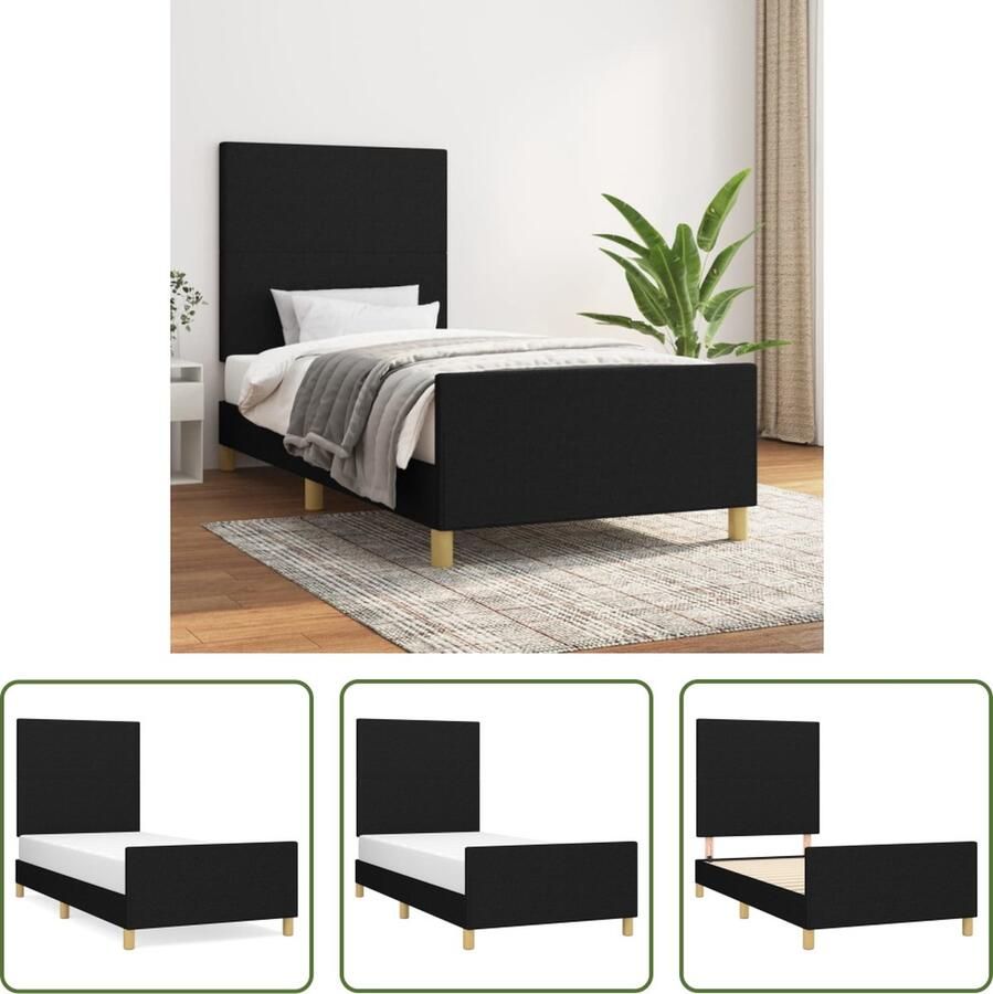 The Living Store Bedframe zwart 203 x 103 x 118 128 cm verstelbaar hoofdeinde en multiplex lattenbodem Bed Frame Boxspring Tweepersoonsbed Stapelbed Houten Bed