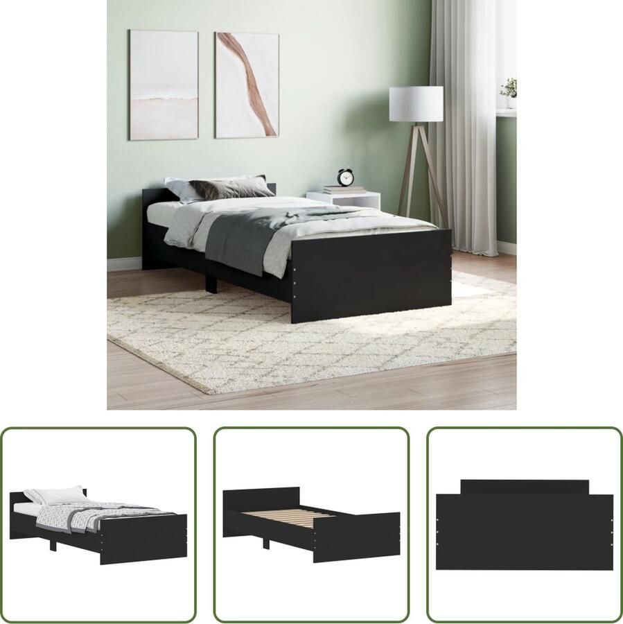 The Living Store Bedframe Zwart 203 x 103 x 50 cm Duurzaam hout Functioneel hoofd- en voeteneinde Multiplex lattenbodem Bedframe Houten Bed Tweepersoonsbed Boxspring Bed Slaapcomfort