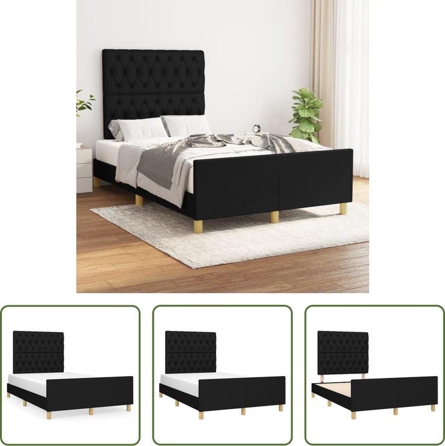 The Living Store Bedframe Zwart 203 x 126 x 118 128 cm Verstelbaar hoofdeinde Multiplex lattenbodem Duurzaam materiaal Geschikt voor matras 120 x 200 cm Bed Frame Zwarte Bedpost Tweepersoons Bed Boxspring Bed Slaapcomfort