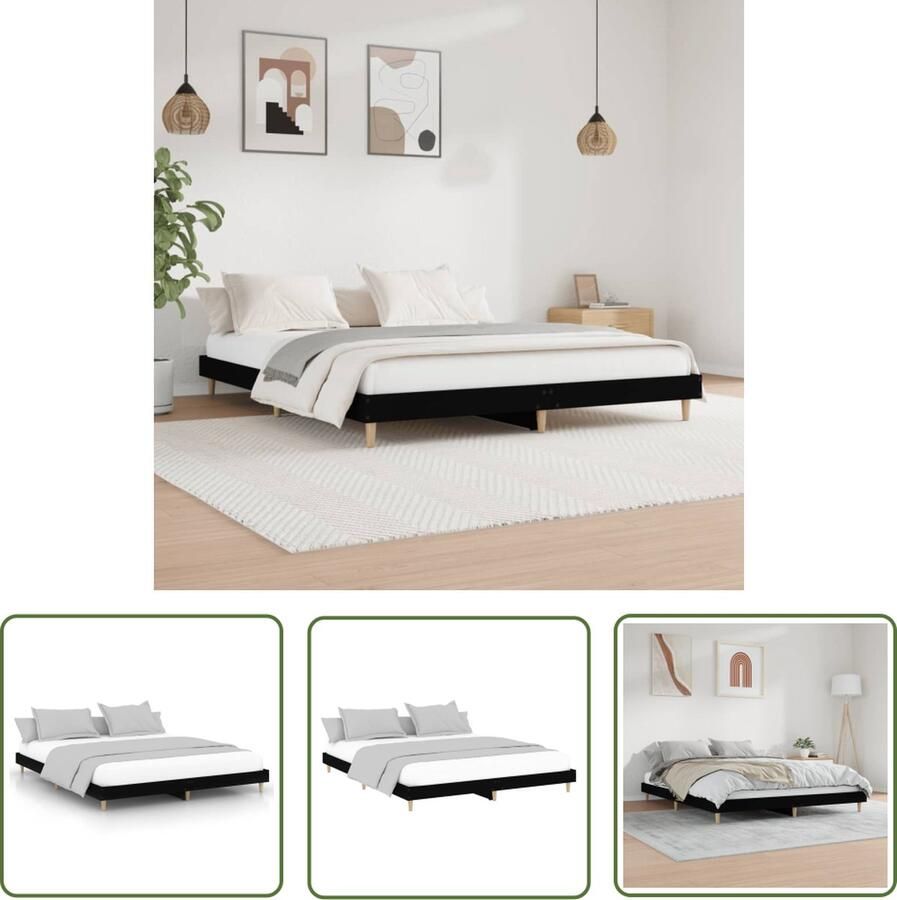 The Living Store Bedframe Zwart 203 x 143 x 20 cm Stevige poten Multiplex lattenbodem Duurzaam hout