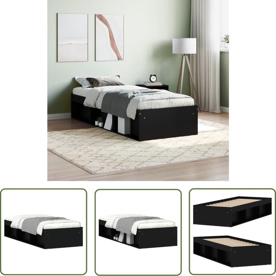 The Living Store Houten Bedframe Logeerbed met Extra Opbergruimte 193 x 78 x 35 cm Zwart Multiplex Lattenbodem Houten Bed Frame Tweepersoons Bed Met Opbergruimte Zwarte Bed Modern Bed - Foto 2