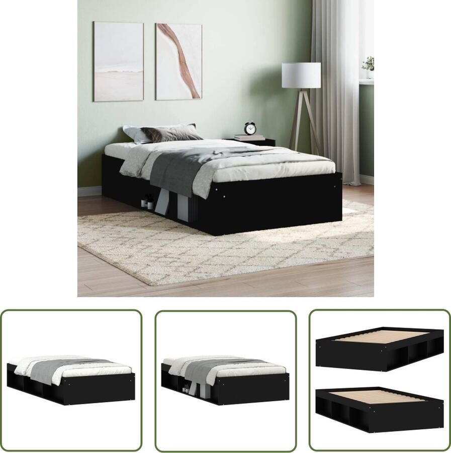 The Living Store Bedframe Modern Logeerbed met Opbergruimte Zwart 203 x 93 x 35 cm Hoge kwaliteit Modern Bed Frame Zwarte Bedframe Tweepersoons Bed Boxspring Bed Houten Bed - Foto 2