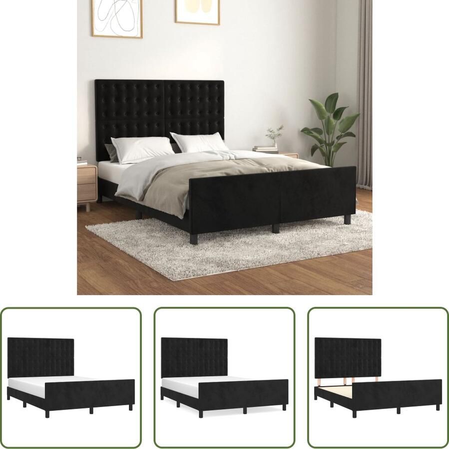 The Living Store Bedframe zonder matras 140x200 cm fluweel zwart Zwarte Bedframe Fluweel Bedframe Tweepersoons Bedframe Boxspring Bedframe King Size Bedframe