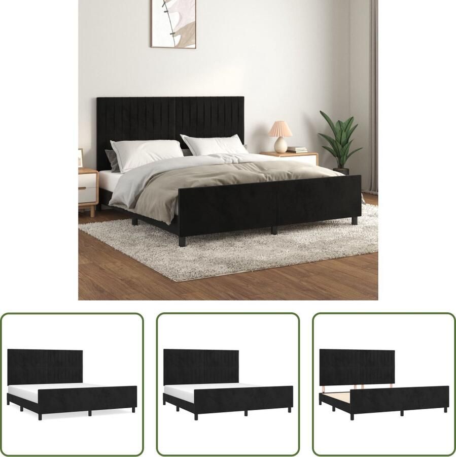 The Living Store Bedframe zonder matras 160x200 cm fluweel zwart Zwarte Bed Frame Tweepersoons Bed Velvet Bed Verstelbaar Hoofdeinde Luxe Bed