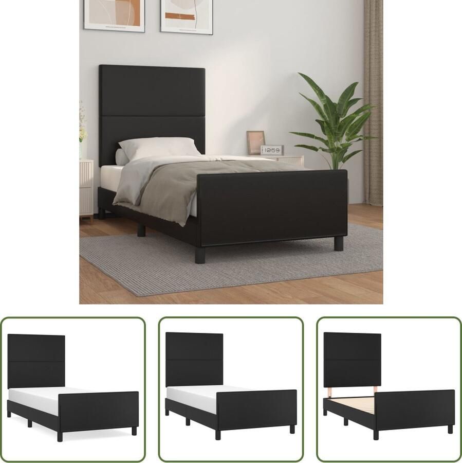 The Living Store Bedframe Kunstleer Verstelbaar Stabiele poten Multiplex lattenbodem Comfortabele ondersteuning Zwart 203 x 103 x 118 128 cm Geschikt voor 100 x 200 cm matras Inclusief hoofdeind