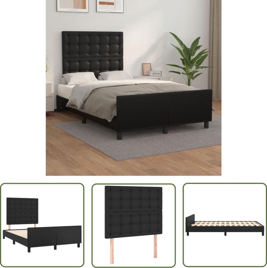 The Living Store Bedframe met hoofdbord kunstleer zwart 120x200 cm Bedframe Met Hoofdbord Bedframes Met Hoofdborden Bedframe Bed Slaapmeubel Bedbodem Ledikant Eenpersoonsbed Slaapbed Bedframes Bedden - Foto 3
