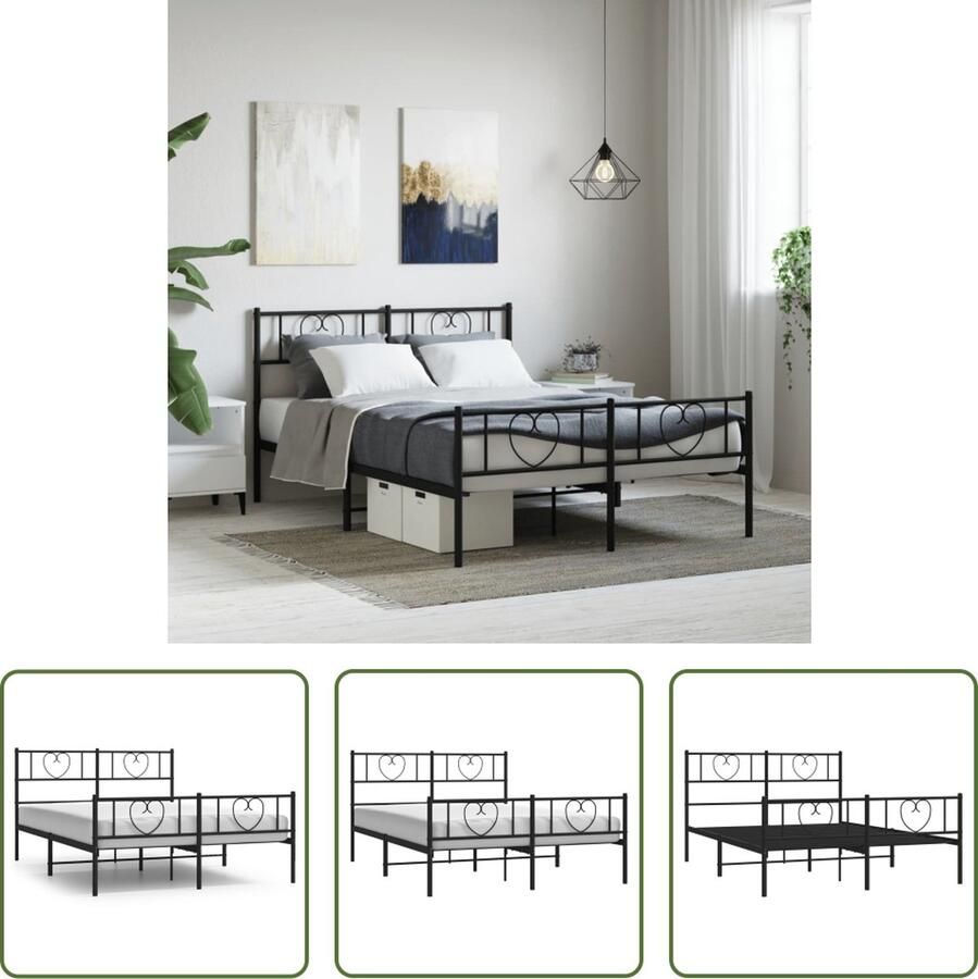 The Living Store Bedframe met voetbord zonder matras metaal zwart 160x200 cm Robuust Bed Frame Staal Bedframe Zwart Bedframe Tweepersoons Bed Boxspring Bed