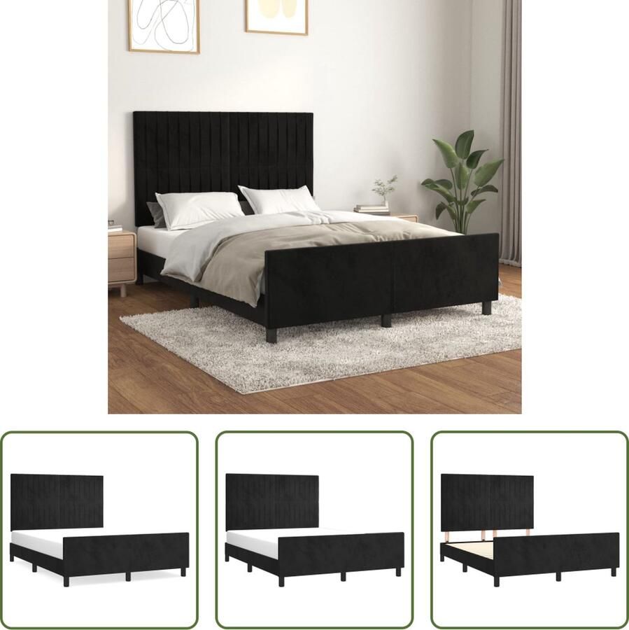The Living Store Bedframe Zwarte Fluweel 203x146x118 128cm Verstelbaar Hoofdeinde Met Ondersteunende Poten Multiplex Lattenbodem Comfortabele Rugondersteuning Matras Niet Inbegrepen