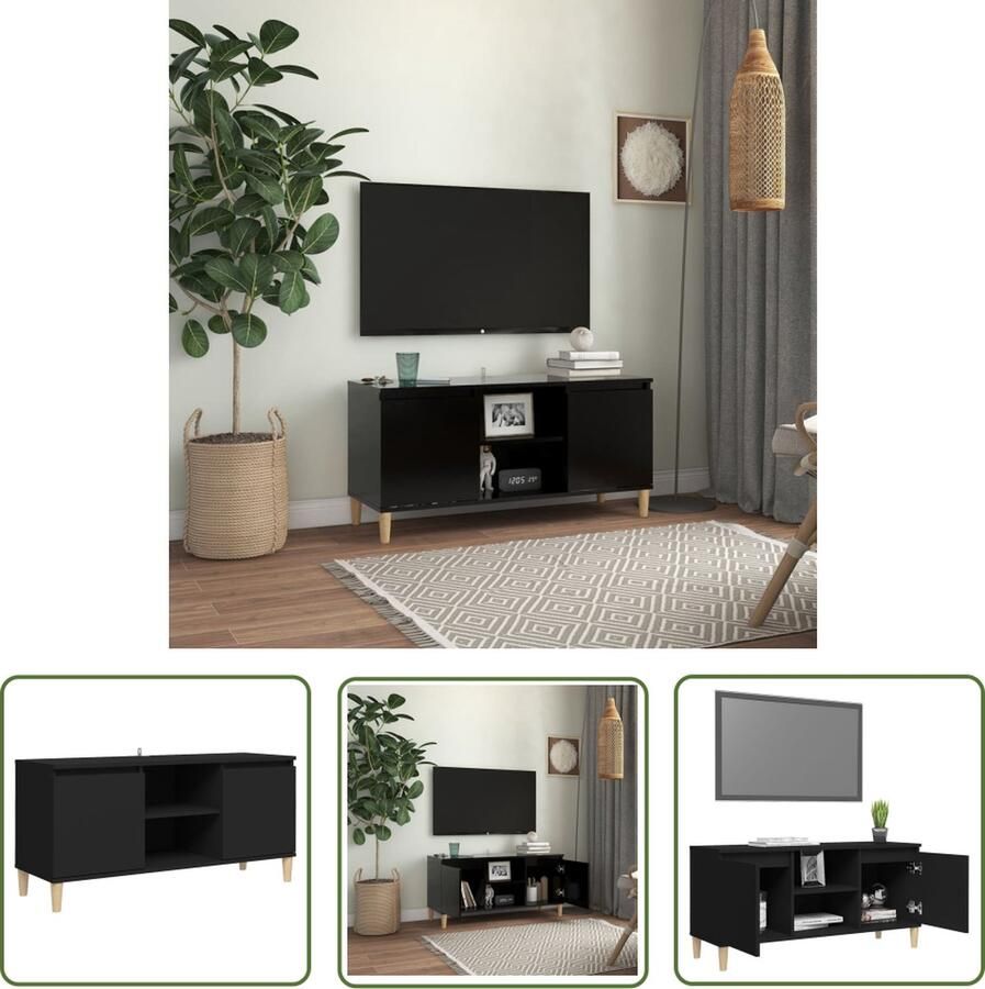 The Living Store Bedkastje Scandinavisch Design 103.5 x 35 x 50 cm Zwart Houten Poten 2 Schappen 2 Vakken - Foto 2