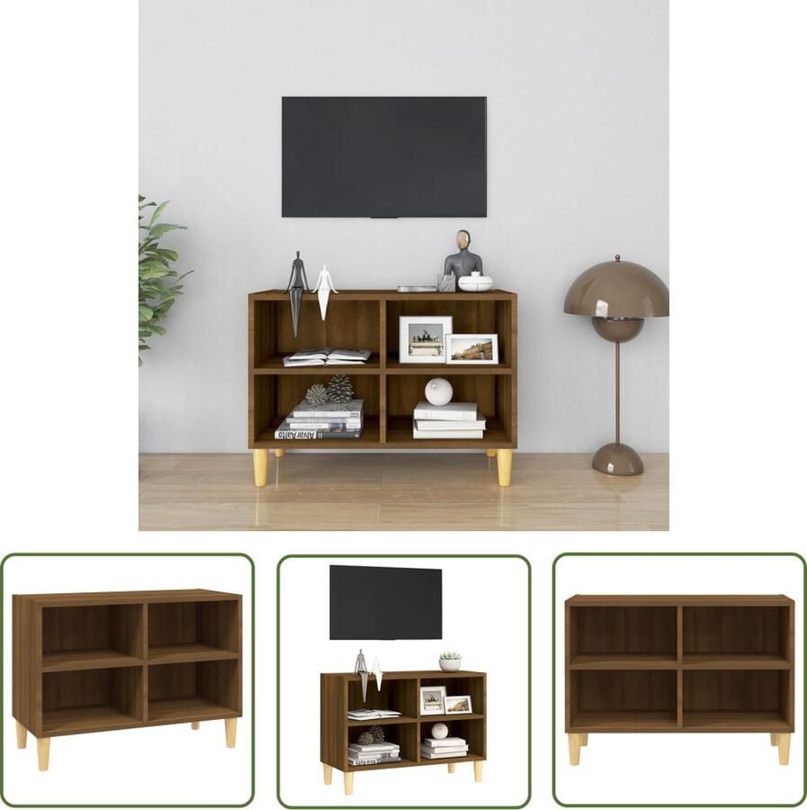 The Living Store Bedkastje Scandinavische 69.5x30x50 cm Bruineiken Met 4 poten en 4 vakken Montage vereist - Foto 3