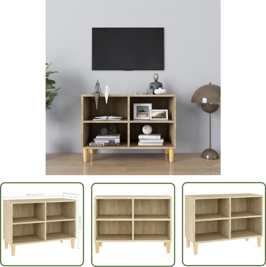 The Living Store Bedkastje Scandinavische Charme Bedkastje Sonoma eiken 69.5 x 30 x 50 cm Tv Kast Scandinavisch Meubilair Salontafel Houten Tv Stand Media Kast