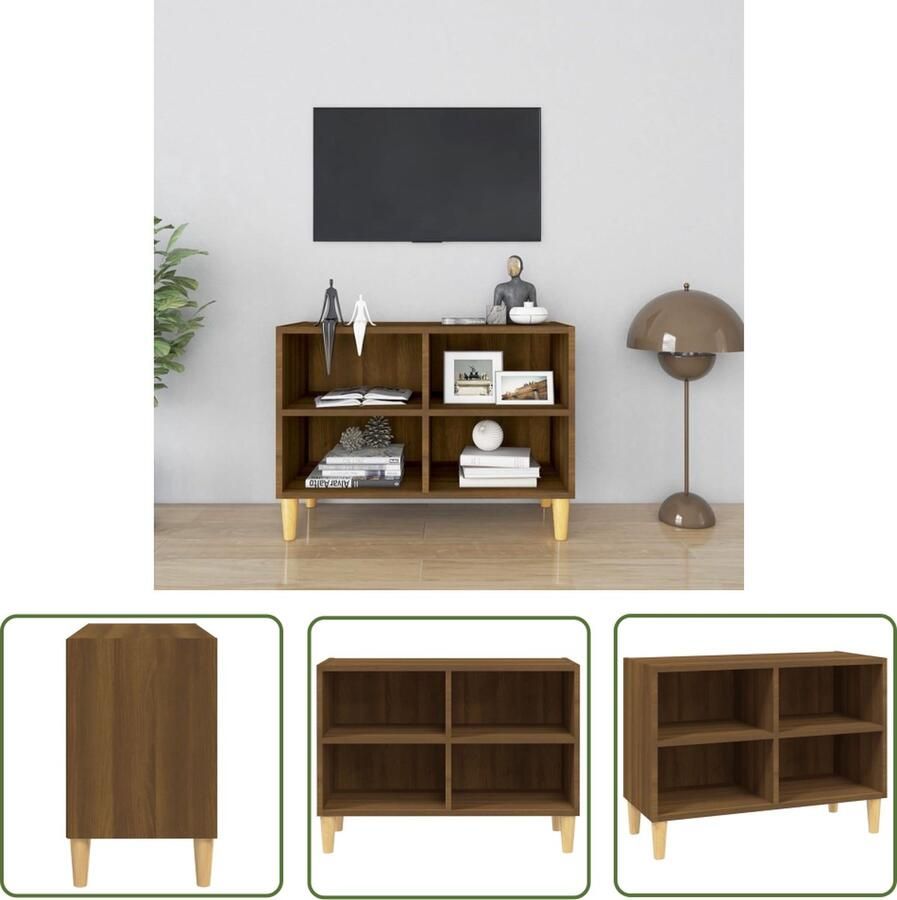The Living Store Bedkastje Scandinavische 69.5x30x50 cm Bruineiken Met 4 poten en 4 vakken Montage vereist - Foto 2