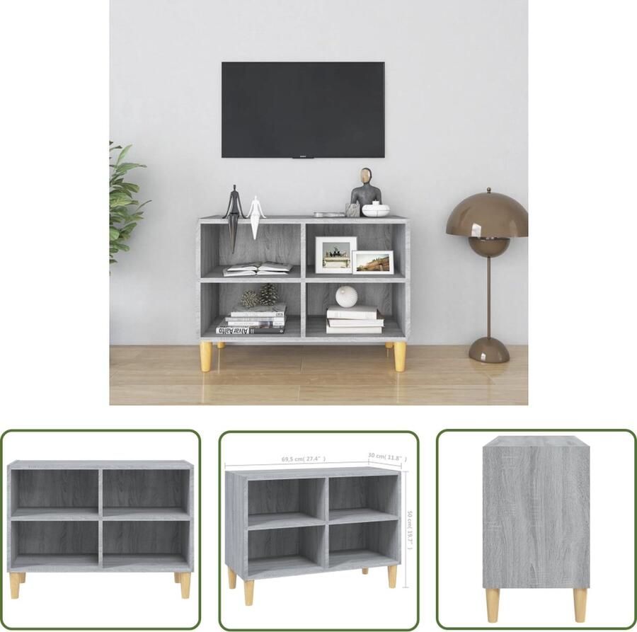The Living Store vidaXL Scandinaviërstijl Tv Kast Tv-meubel met houten poten 69 5x30x50 cm grijs sonoma eiken Salontafel Mediabox Bergruimte - Foto 3