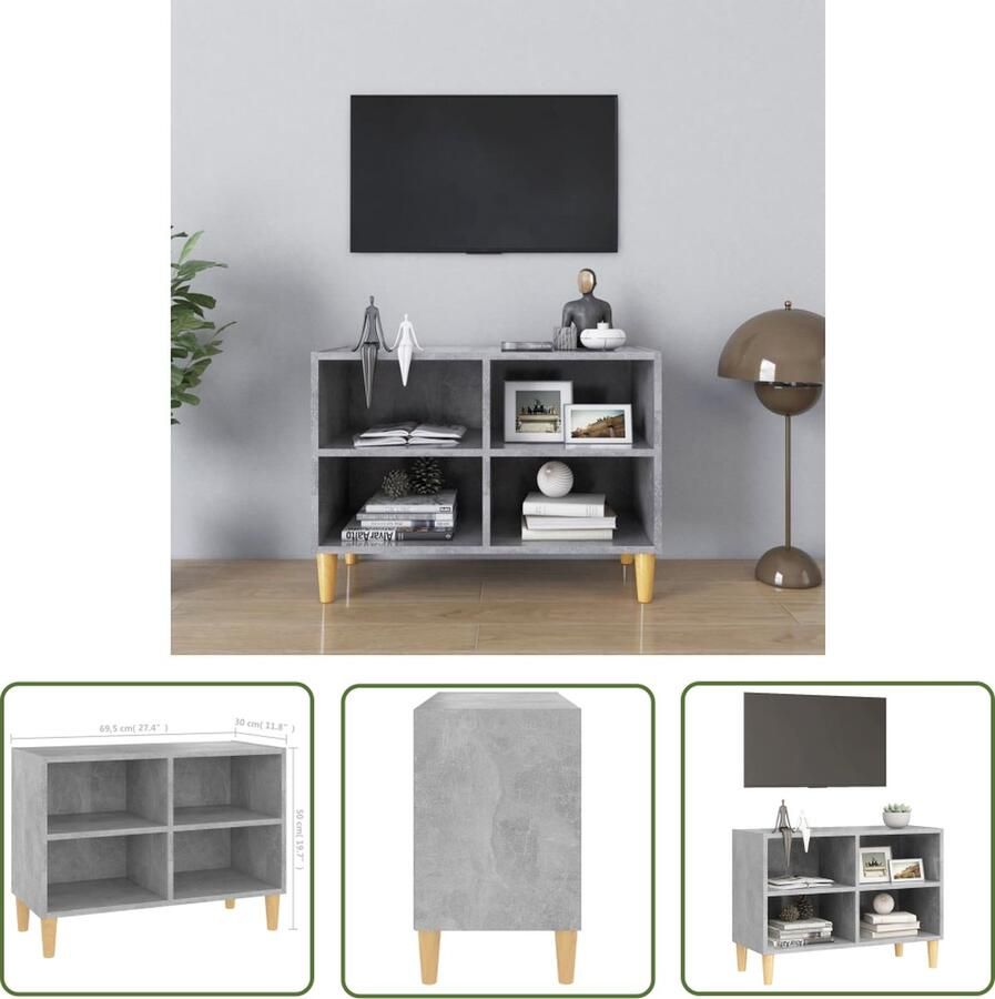 The Living Store Bedkastje Scandinavische charme Stabiel en ruim Betongrijs 69.5 x 30 x 50 cm Met 4 poten - Foto 2