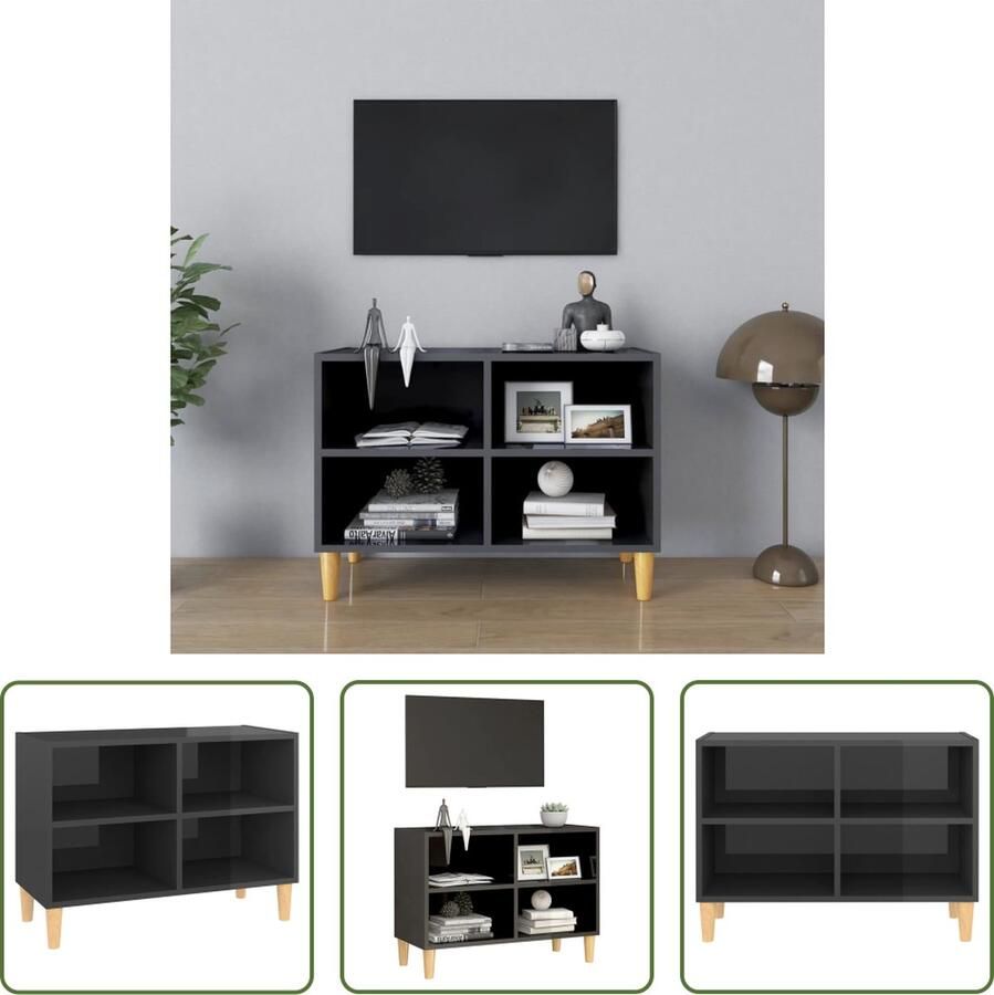 The Living Store Bedkastje Oslo hoogglans grijs Scandinavisch ontwerp 69.5 x 30 x 50 cm met 4 poten - Foto 2