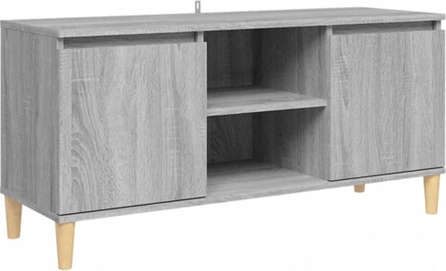 The Living Store Bedkastje Serie Scandinavische Charme Televisiemeubel 4 Houten Poten Dressoir 2 Schappen en 2 Vakken Grijs Sonoma Eiken 103.5 x 35 x 50 cm - Foto 2