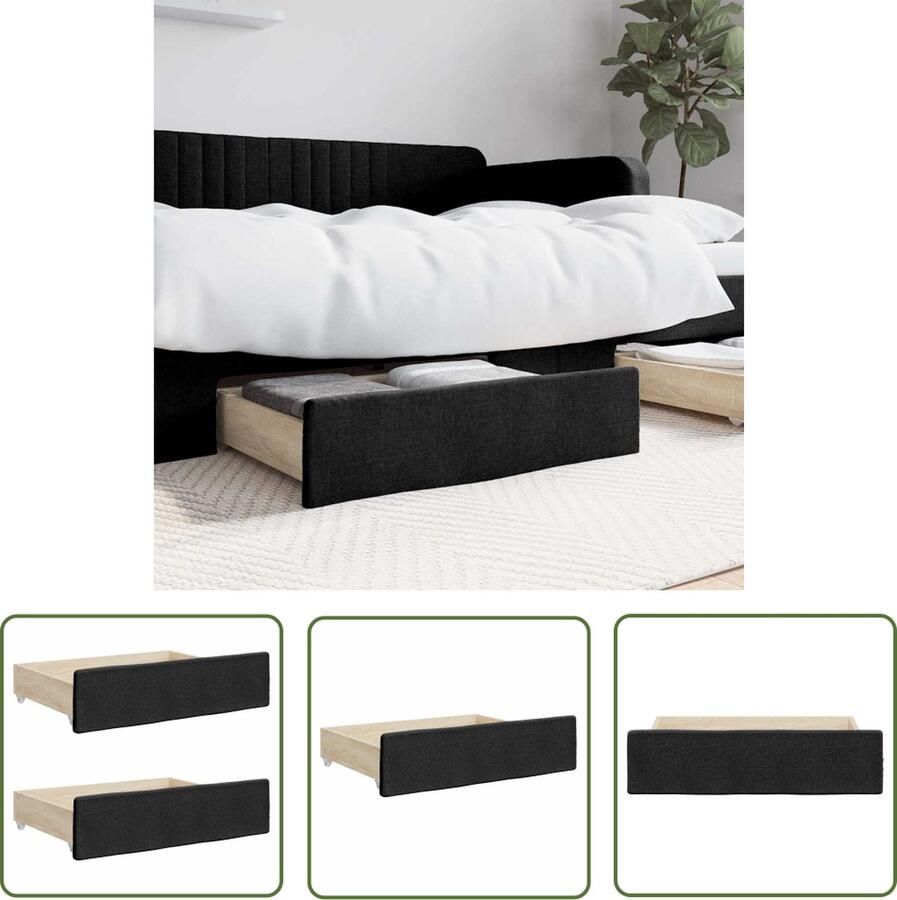 The Living Store Bedlades Zwart 67 x 50 x 16 cm Duurzaam hout Soepele wieltjes Bedladekast Lade Onder Bed Opbergruimte Slaapkamers Kastjes