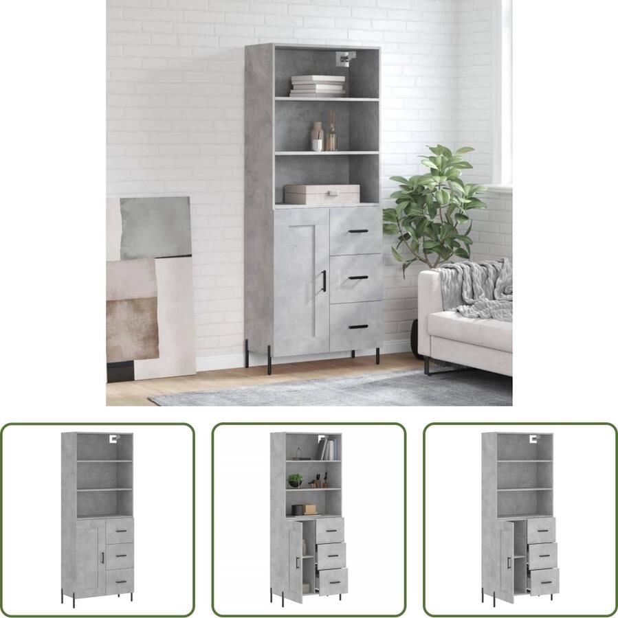 The Living Store Hoge kast 69 5x34x180 cm bewerkt hout betongrijs Hoge Kast Opslagoplossing Houten Kast Betonnen Kast Moderne Kast
