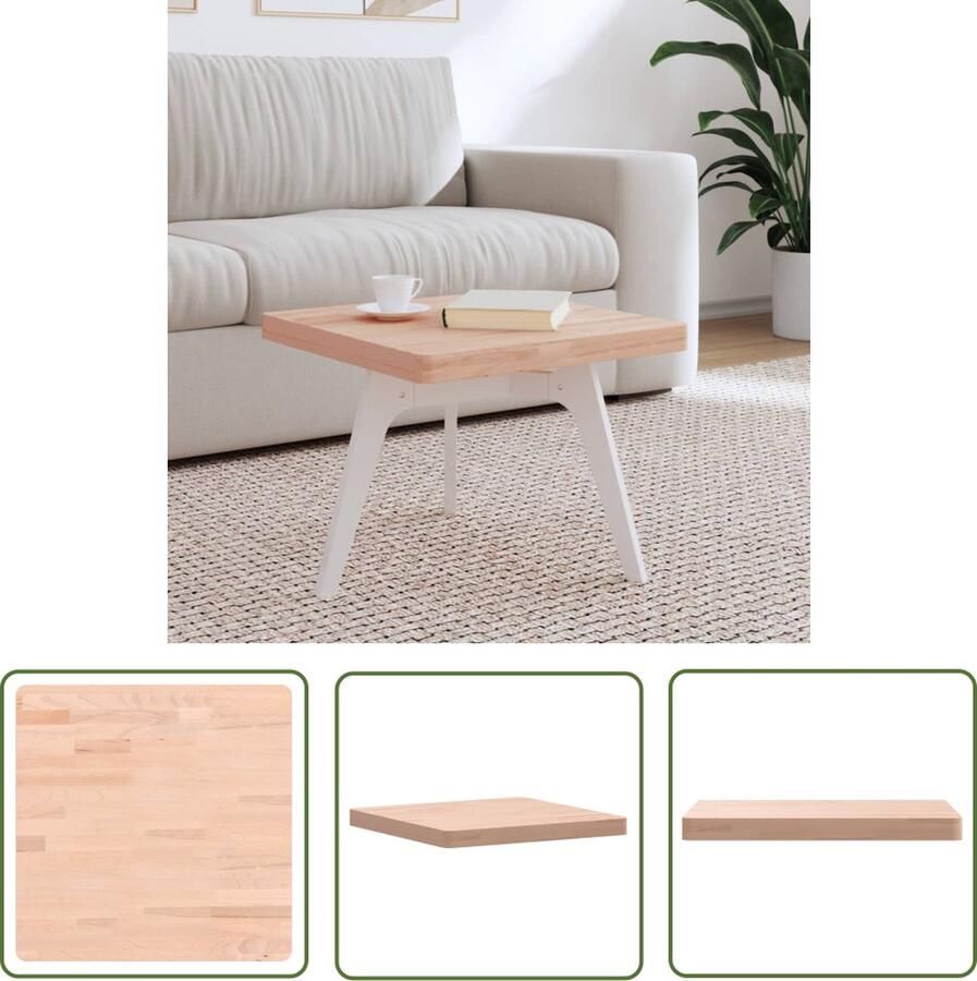 VidaXL The Living Store Tafelblad vierkant 50x50x4 cm massief beukenhout Houten Tafelblad Beukenhout Tafelblad Salontafel Blad Tafelblad Vervangen Massief Hout - Foto 2