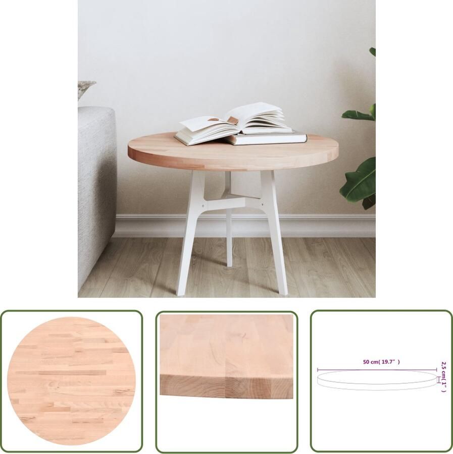 The Living Store BeukenHouten Tafelblad 50 x 2.5 cm Rond Massief Beukenhout Tafelblad Massief Beukenhout Ronde Tafel Salontafel Bijzettafel - Foto 2