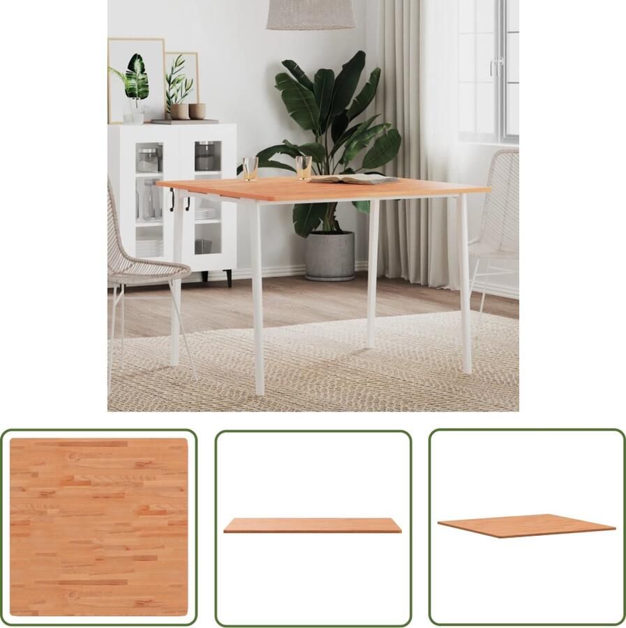The Living Store Beukenhouten Tafelblad 90 x 90 x 1.5 cm Massief Vierkant Tafelblad Beukenhouten Tafelblad Vierkant Tafelblad Eetkamertafel Blad Massief Hout - Foto 3