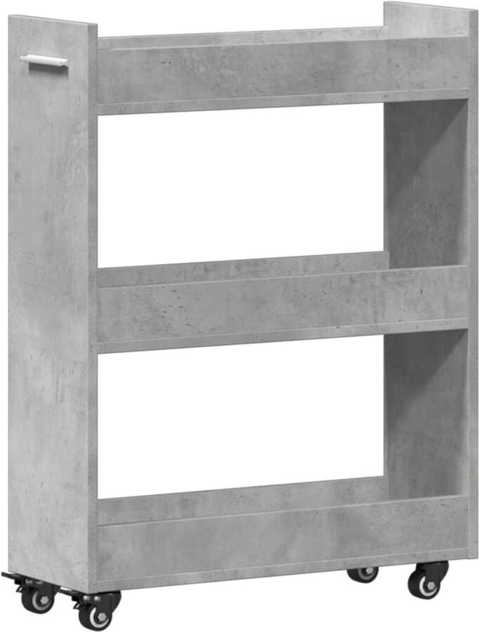 The Living Store Kast met wieltjes 60x22x79 bewerkt hout betongrijs Opbergkast Houten Kast Tv Meubel Salontafel Grijze Kast - Foto 3
