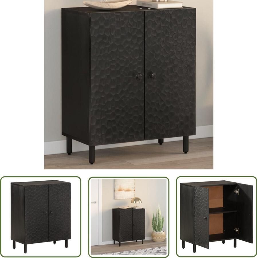 The Living Store Bijzetkast 60x33x75 cm massief mangohout zwart Dressoir Mango Wood Furniture Vintage Dresser Houten Dressoir Opbergmeubels