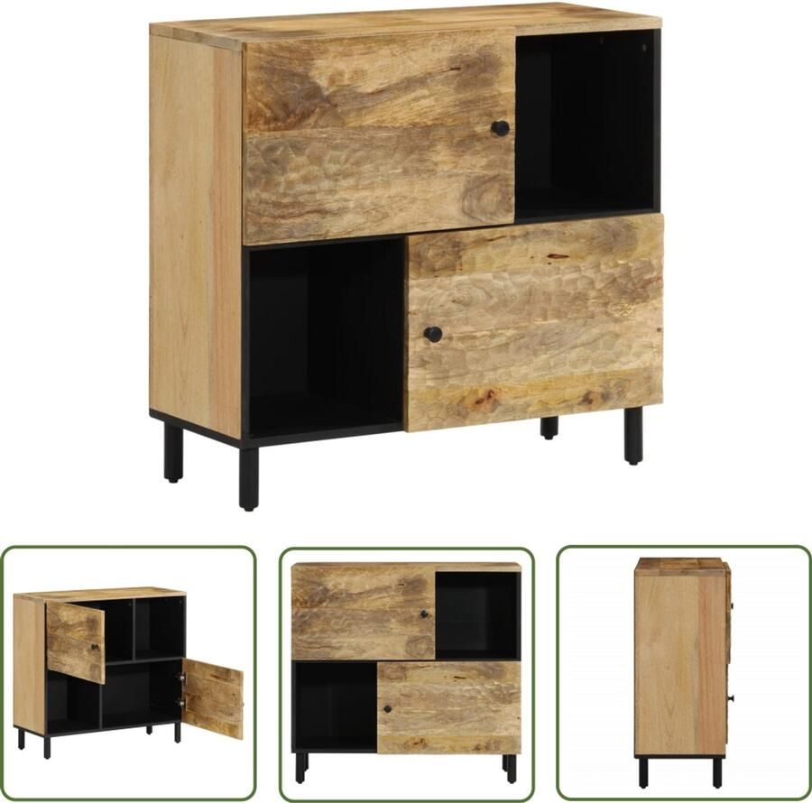 The Living Store Bijzetkast 80x33x75 cm massief mangohout Dressoir Mango Wood Furniture Houten Dressoir Vintage Dressoir Opbergmeubels - Foto 2