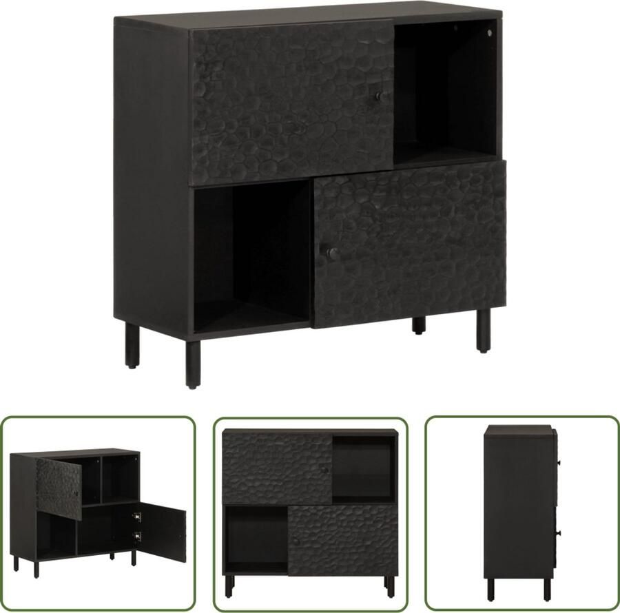 VidaXL Bijzetkast 80x33x75 cm massief mangohout zwart Bijzetkast Mango Wood Houten Kast Zwarte Kast Vintage Kast - Foto 2