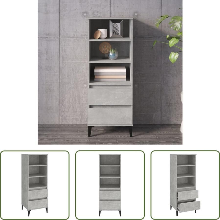 The Living Store Hoge kast 40x36x110 cm bewerkt hout betongrijs Bijzettafel Industrieel Design Houten Kast Opslagkast Livingroom Furniture