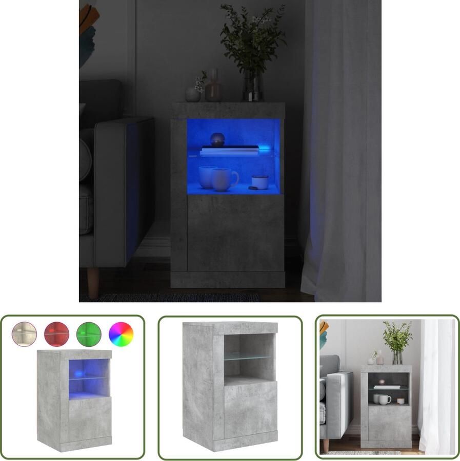 The Living Store Bijzetkast Betongrijs 41 x 37 x 67 cm RGB LED-verlichting Bijzettafel Side Table Led Verlichting Grijze Kast Beton Look - Foto 4