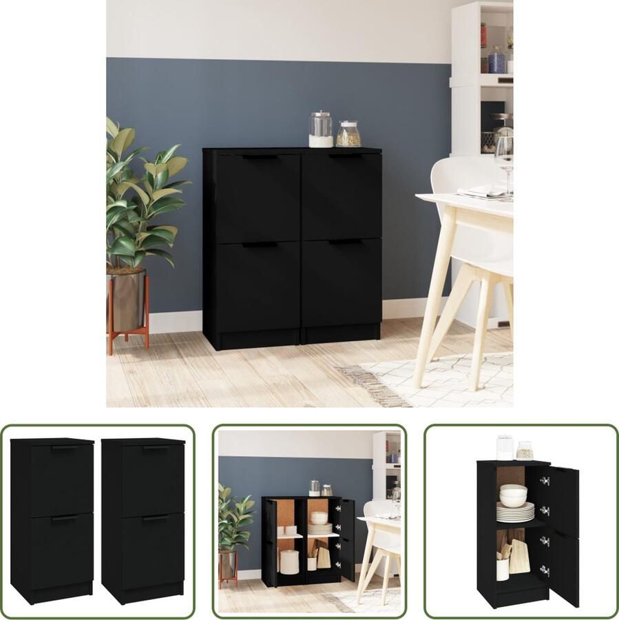 VidaXL Dressoirs 2 st 30x30x70 cm bewerkt hout zwart Dressoirs Houten Dressoirs Zwarte Dressoirs Kleine Dressoirs Salontafel