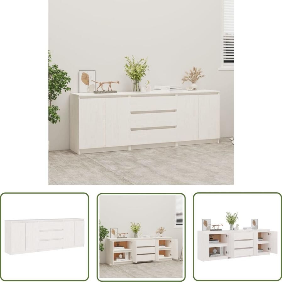 The Living Store Bijzetkast 180x36x65 cm massief grenenhout wit Kast - Foto 2