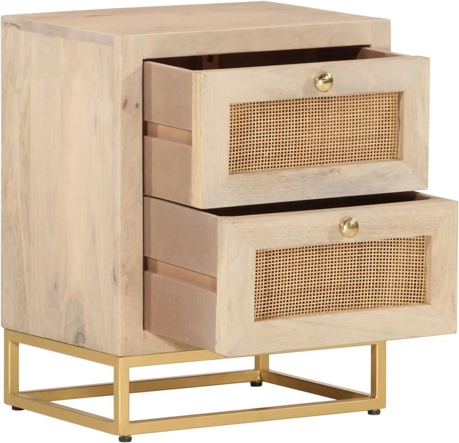 The Living Store Nachtkastje 40x30x50 cm massief mangohout en ijzer Nachtkastje Bijzettafel Mangohout Houten Meubilair Industrieel Design - Foto 3