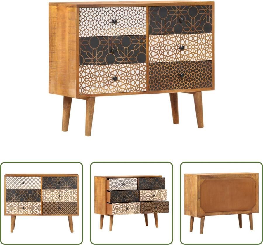 The Living Store Dressoir met geprint patroon 90x30x70 cm massief mangohout Bijzettafel Kastje Commode Dressoir Salontafel