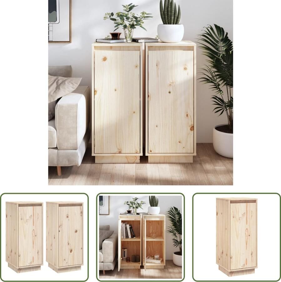 The Living Store Dressoirs 2 st 31 5x34x75 cm massief grenenhout Bijzettafel Dressoir Grenoblehouten Meubel Vintage Kast Opbergmeubels