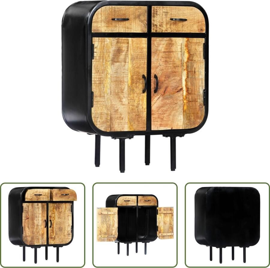 The Living Store Dressoir 60x30x75 cm massief mangohout en ijzer Bijzetkast Dressoir Mangohout Meubels Vintage Stijl Salontafel