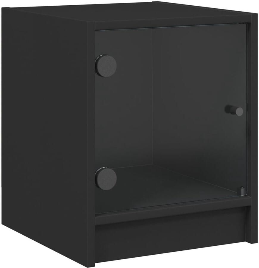 The Living Store Bijzetkast met glazen deuren 35x37x42 cm zwart Nachtkastje Bijzetkast Houten Kast Glazen Kast Zwarte Kast - Foto 2
