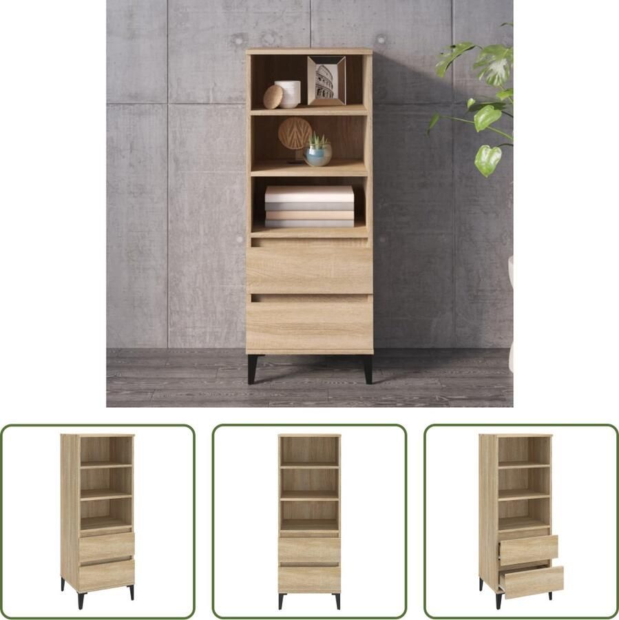 The Living Store Bijzetkast Sonoma Eiken 40 x 36 x 110 cm 3 schappen en 2 lades