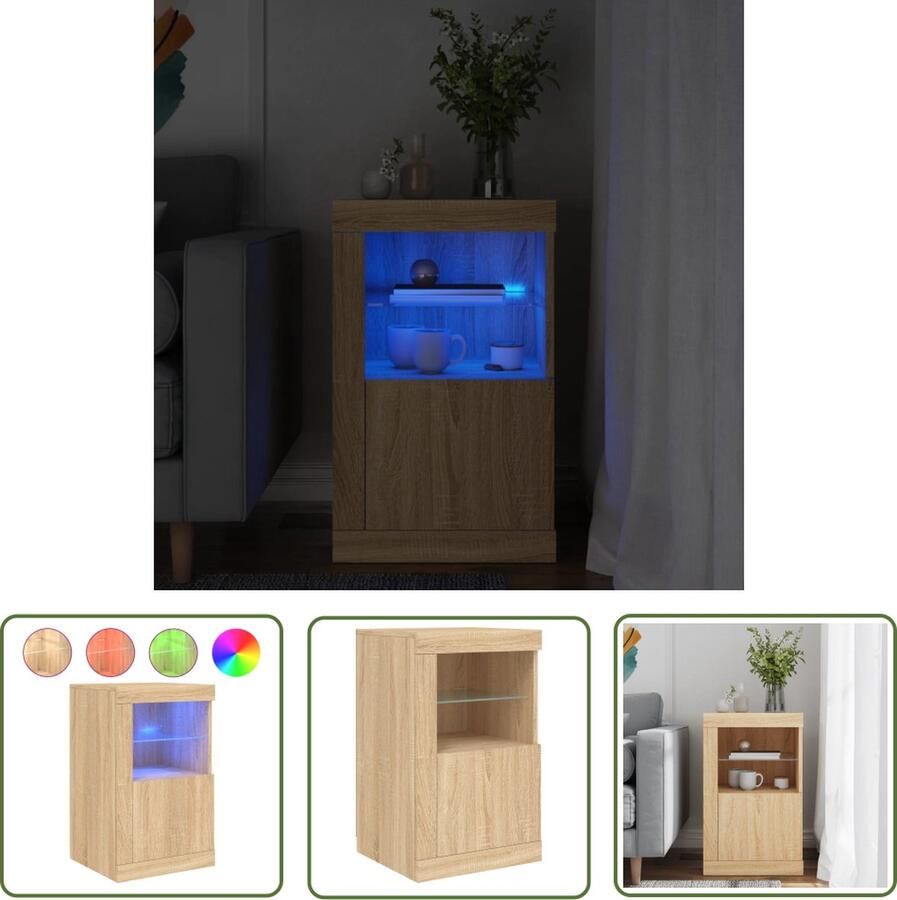 The Living Store Bijzetkast met LED-verlichting bewerkt hout sonoma eikenkleurig Bijzettafel Salontafel Tv Tafel Led Verlichting Houten Kast - Foto 3